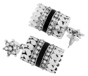 Traditional CZ Enamel Black Silver Rhodium Plated Dangle Earring For Girls Women 3