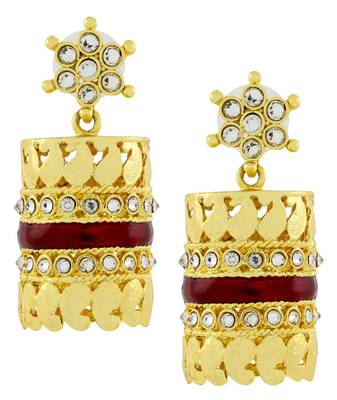 Traditional CZ Enamel Red Maroon 18k Gold Plated Dangle Earring For Girls Women 1