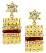Traditional CZ Enamel Red Maroon 18k Gold Plated Dangle Earring For Girls Women