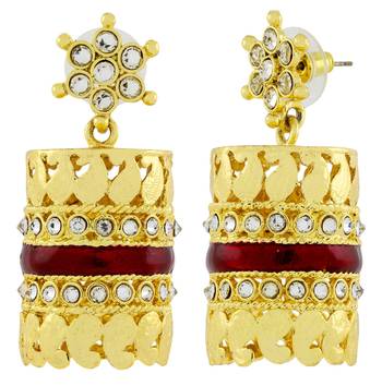 Traditional CZ Enamel Red Maroon 18k Gold Plated Dangle Earring For Girls Women 2
