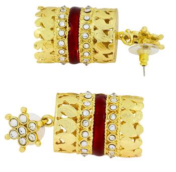 Traditional CZ Enamel Red Maroon 18k Gold Plated Dangle Earring For Girls Women 3