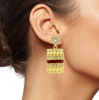 Traditional CZ Enamel Red Maroon 18k Gold Plated Dangle Earring For Girls Women 4