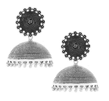 Filigree Large Statement Antique Plated Oxidized German Silver Jaipur Jhumki Earring For Girls Women 1