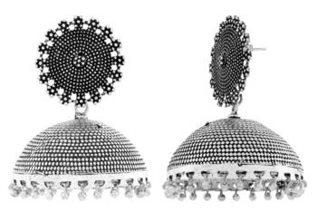 Filigree Large Statement Antique Plated Oxidized German Silver Jaipur Jhumki Earring For Girls Women 2