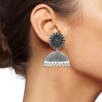 Filigree Large Statement Antique Plated Oxidized German Silver Jaipur Jhumki Earring For Girls Women 4