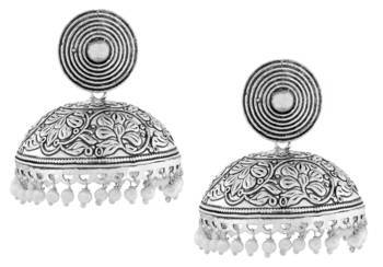 Large Statement Antique Plated Oxidized Pearl German Silver Jaipur Jhumki Earring For Girls Women 1