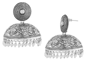 Large Statement Antique Plated Oxidized Pearl German Silver Jaipur Jhumki Earring For Girls Women 2