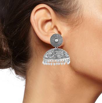 Large Statement Antique Plated Oxidized Pearl German Silver Jaipur Jhumki Earring For Girls Women 3