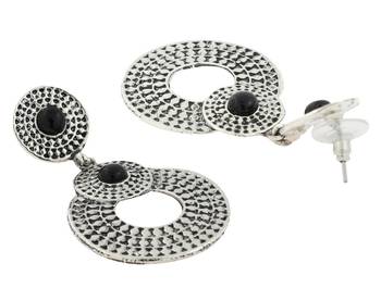 Indian Geometric Oxidized German Silver Plated Black Dangling Earring for Women 3