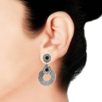 Indian Geometric Oxidized German Silver Plated Black Dangling Earring for Women 4