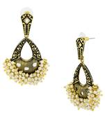 Designer Flower Black Enamel Kundan Pearl Gold Plated Dangle Earring for Women