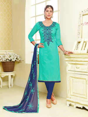 Sea Green  dori_embroidery Chanderi unstitched salwar with dupatta 1
