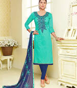 Sea Green  dori_embroidery Chanderi unstitched salwar with dupatta