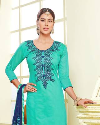 Sea Green  dori_embroidery Chanderi unstitched salwar with dupatta 2