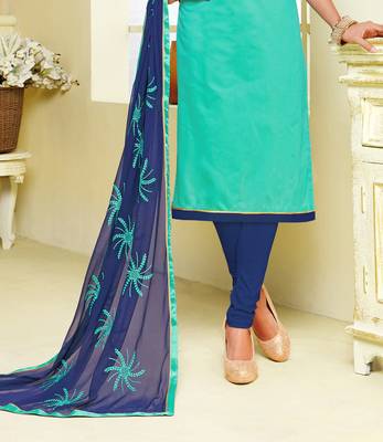 Sea Green  dori_embroidery Chanderi unstitched salwar with dupatta 3