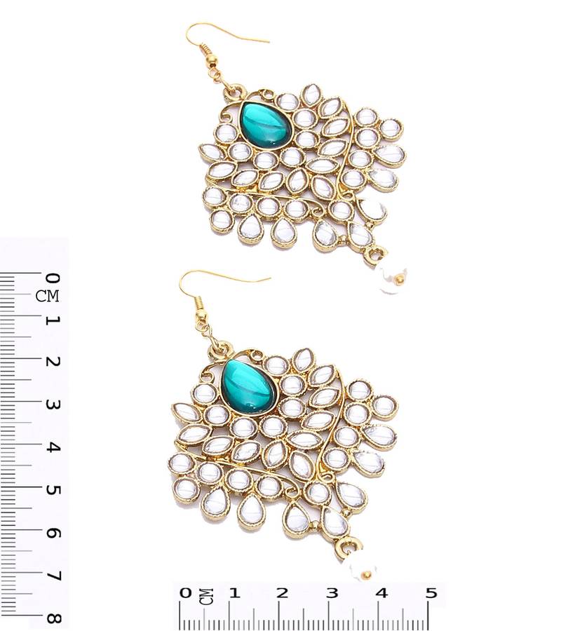 Green kundan and pearl drop earrings