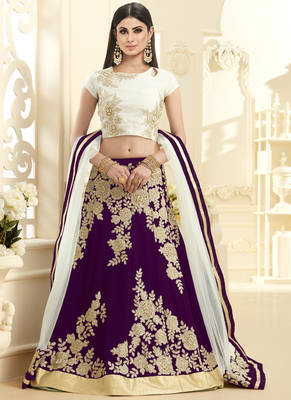 Purple hand woven georgette unstitched lehenga 1