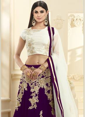 Purple hand woven georgette unstitched lehenga 2