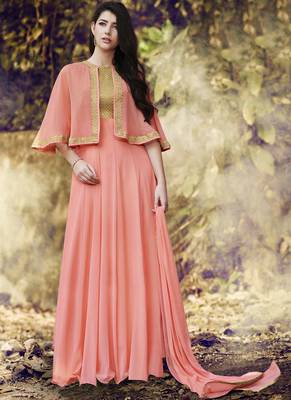Peach embroidered georgette salwar 1