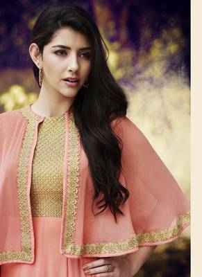 Peach embroidered georgette salwar 2