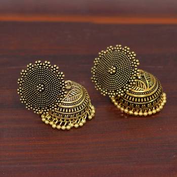 Oxidised Gold Plating Handmade Jhumka Earrings 4