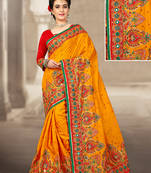 Yellow hand woven manipuri silk saree with blouse