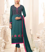 Dark green multi resham work georgette salwar