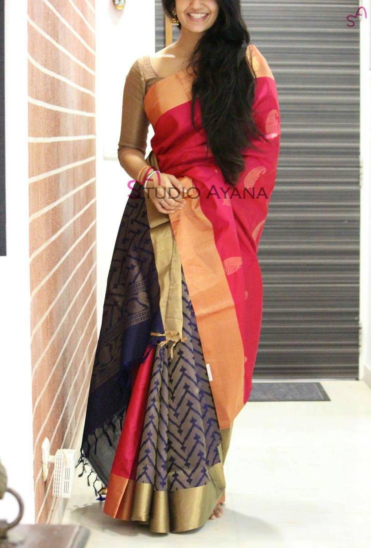 Multicolor digital printed zarna silk saree with blouse