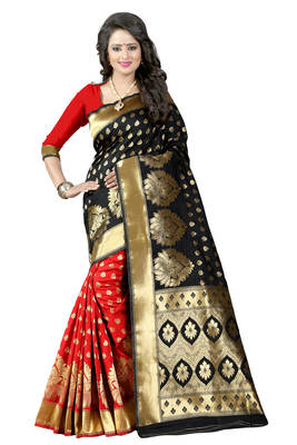 Black woven banarasi art silk saree with blouse 1