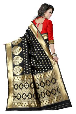 Black woven banarasi art silk saree with blouse 2