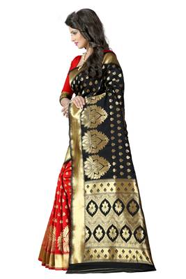 Black woven banarasi art silk saree with blouse 3