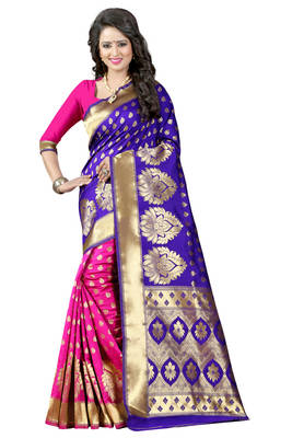 Blue woven banarasi art silk saree with blouse 1