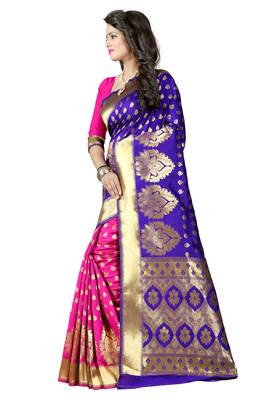 Blue woven banarasi art silk saree with blouse 3