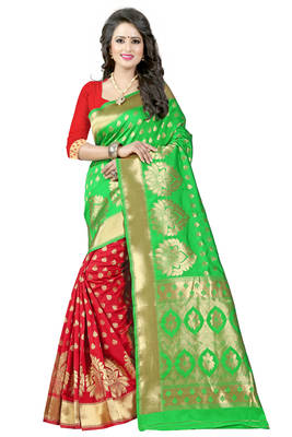 Green woven banarasi saree with blouse 1
