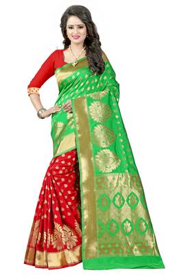 Green woven banarasi saree with blouse 4