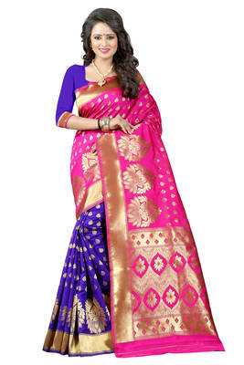 Pink banarasi saree with blouse 1