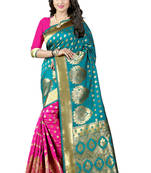 Turquoise woven banarasi art silk saree with blouse