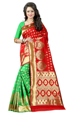 Red woven banarasi saree with blouse 1