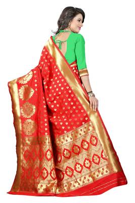 Red woven banarasi saree with blouse 2