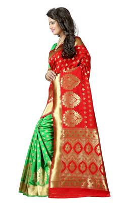 Red woven banarasi saree with blouse 3