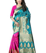 Turquoise woven banarasi art silk  saree  with blouse