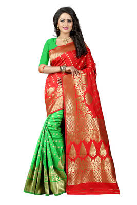 Red woven banarasi saree with blouse 1