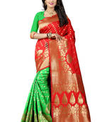 Red woven banarasi saree with blouse