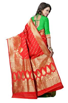 Red woven banarasi saree with blouse 2