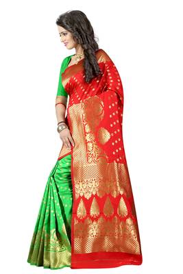 Red woven banarasi saree with blouse 3