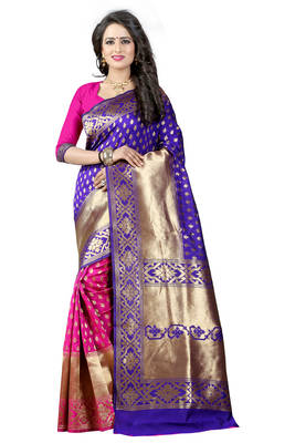 Blue woven banarasi art silk saree with blouse 1