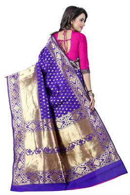 Blue woven banarasi art silk saree with blouse 2