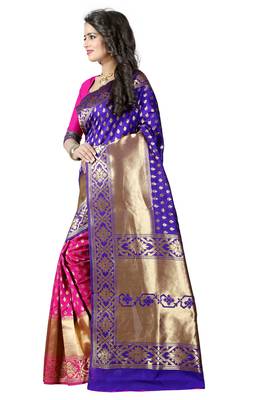 Blue woven banarasi art silk saree with blouse 3