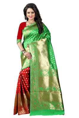 Green woven banarasi saree with blouse 1