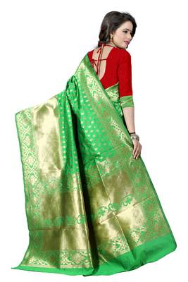 Green woven banarasi saree with blouse 2